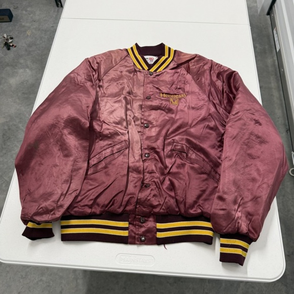 Vintage Hennessy Satin Bomber Jacket Burgundy‎ Mens L